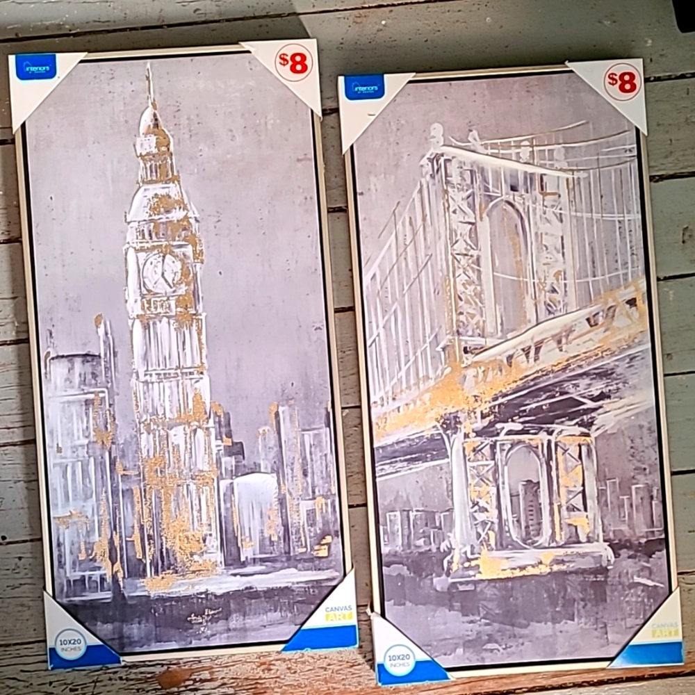 NWT Set of two Interior Designs Cityscapes Wall Art Framed Canvas
